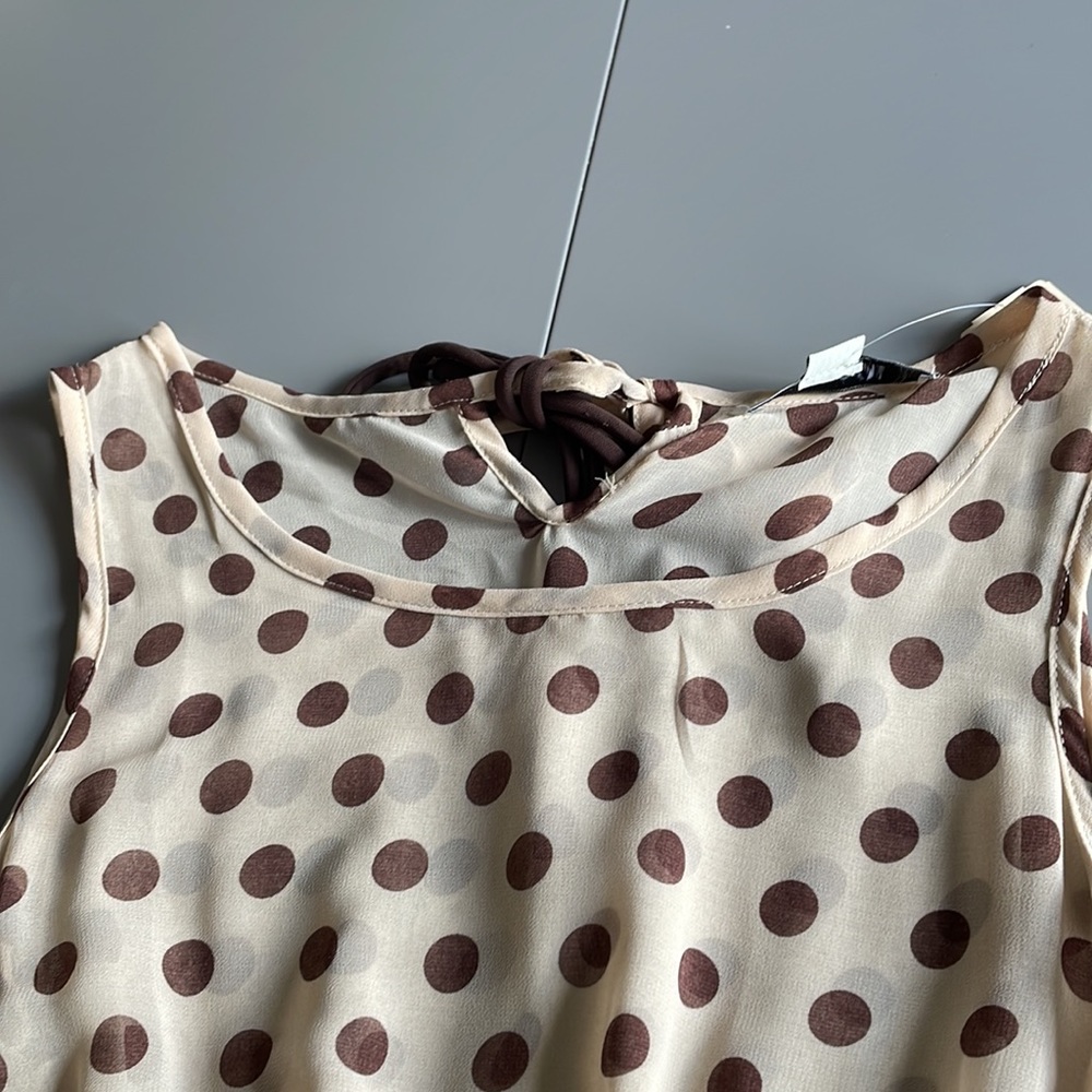 NWT Forever 21 sleeveless knee length dress Size S/P polka dot taupe brown - Picture 12 of 12